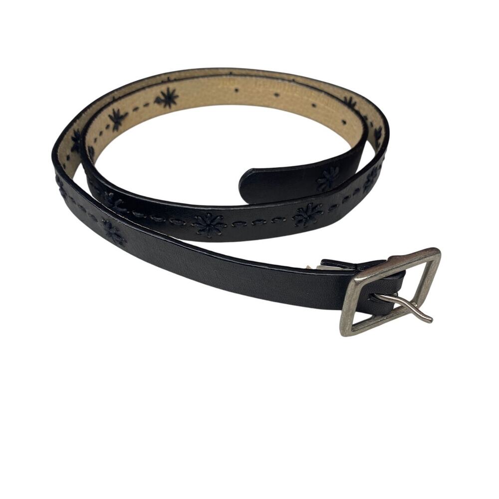 Women's 35” Small Black Leather Starburst MCM Boho Belt